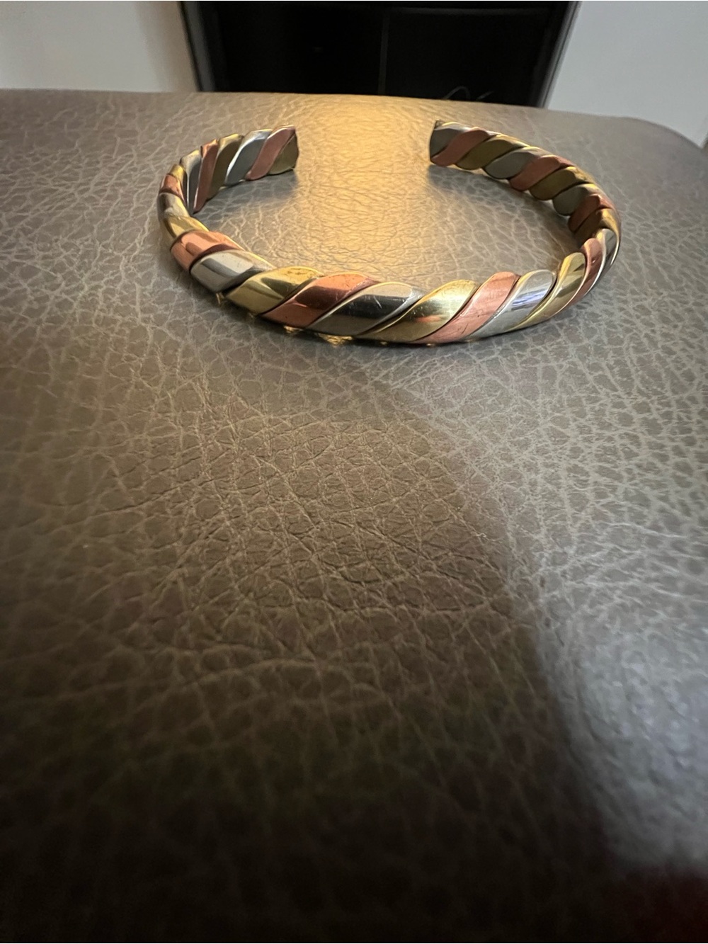 Sale!   Tri-Tone Twisted Metal Cuff Bracelet - Gold, Rose, Silver